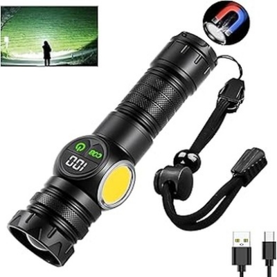 Picture of COB LED that energizes Lots of Brightness and Long Hours Rechargeable Flashlight 10W COB, LED Torchlight Black