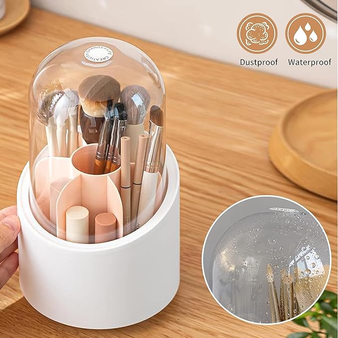 Picture of Rameshtha Makeup Organizer Holder, Makeup Brushes with Lid, Organizer and Storage Organizer and Storage 360° Rotating Stacking Storage Multifunctional Desk Pen Holder Multicolor