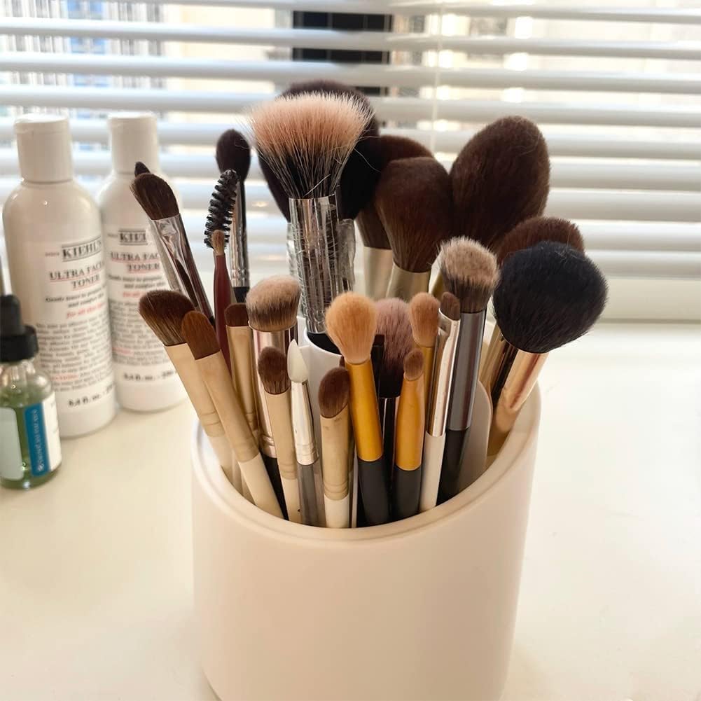 Picture of Rameshtha Makeup Organizer Holder, Makeup Brushes with Lid, Organizer and Storage Organizer and Storage 360° Rotating Stacking Storage Multifunctional Desk Pen Holder Multicolor