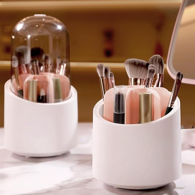 Picture of Rameshtha Makeup Organizer Holder, Makeup Brushes with Lid, Organizer and Storage Organizer and Storage 360° Rotating Stacking Storage Multifunctional Desk Pen Holder Multicolor