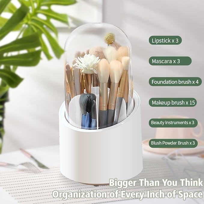 Picture of Rameshtha Makeup Organizer Holder, Makeup Brushes with Lid, Organizer and Storage Organizer and Storage 360° Rotating Stacking Storage Multifunctional Desk Pen Holder Multicolor