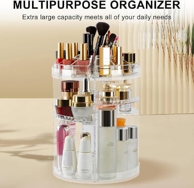 Picture of Cosmetics Organizer 360 Degree Diamond Rotatable Cosmetics Storage Box,Large Cosmetics Organizer Bag, Cosmetics Organizer Box, Makeup Box, Portable Makeup Organizer, Makeup Brush, Makeup Storage. Multicolor