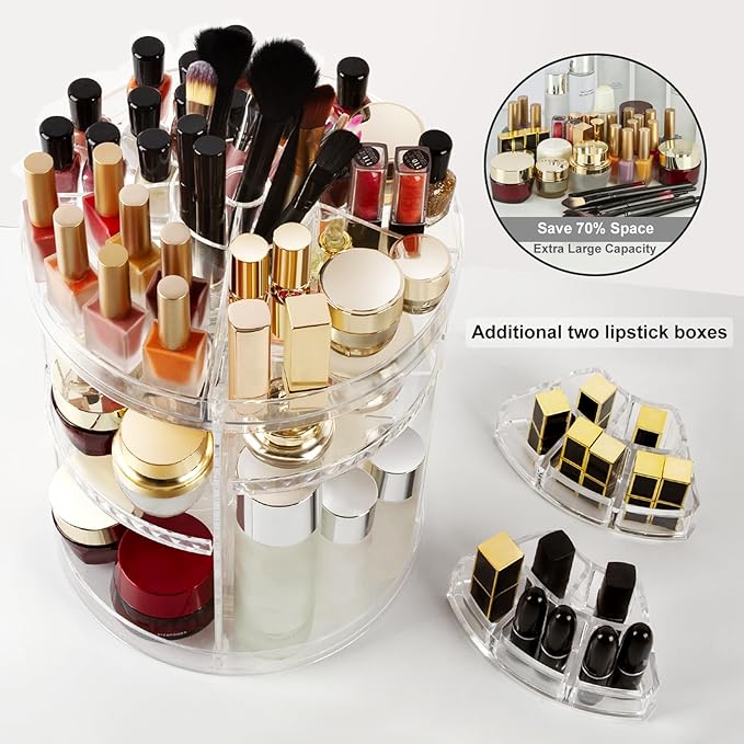 Picture of Cosmetics Organizer 360 Degree Diamond Rotatable Cosmetics Storage Box,Large Cosmetics Organizer Bag, Cosmetics Organizer Box, Makeup Box, Portable Makeup Organizer, Makeup Brush, Makeup Storage. Multicolor
