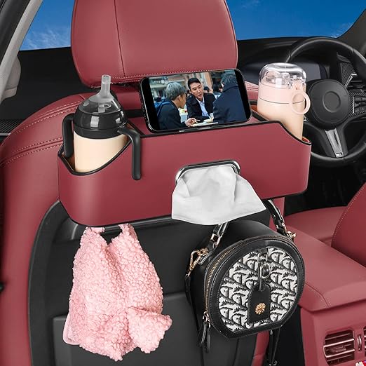 Picture of HALOYIVGO Car Seat Back Organizer - Stylish & Functional Storage for Family Adventures - Cup Holders, Tissue Box & Hooks - Perfect for Kids, Road Trips & Travel Multicolor