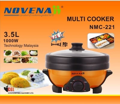 Picture of Novena Multi Cooker Double Pot Multi cooker, Electric Curry Cooker With Double Pot, Removable non-stick pan, Automatic cooking and warming system (3.5 LTR) 1000w Multicolor