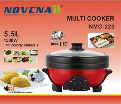 Picture of Novena Multi Cooker Double Pot Multi cooker, Electric Curry Cooker With Double Pot, Removable non-stick pan, Automatic cooking and warming system (5.5 LTR) 1500w Multicolor