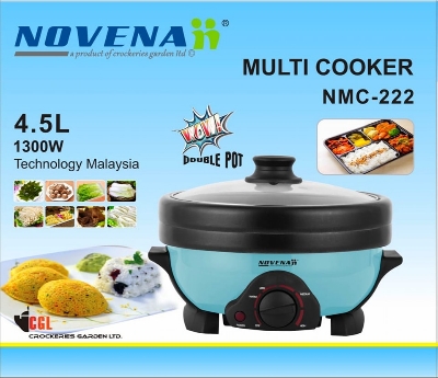 Picture of Novena Multi Cooker Double Pot Multi cooker, Electric Curry Cooker With Double Pot, Removable non-stick pan, Automatic cooking and warming system (4.5 LTR) 1300w Multicolor