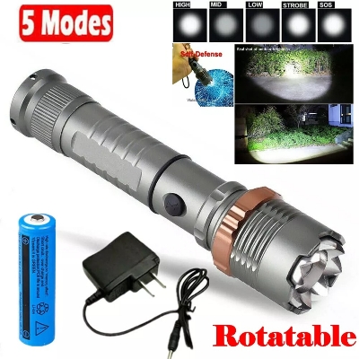 Picture of Most Powerful 9500000LM LED Flashlight Rechargeable Zoom Torch Strong Beam Light Silver