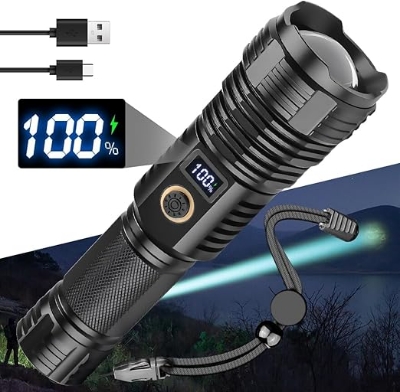 Picture of Luteti Flashlights LED High Lumens Rechargeable, 250000 Lumens Super Bright Flash Light, Handheld Flashlight High Powered, Powerful Tactical Flashlight Waterproof for Emergency Camping Black