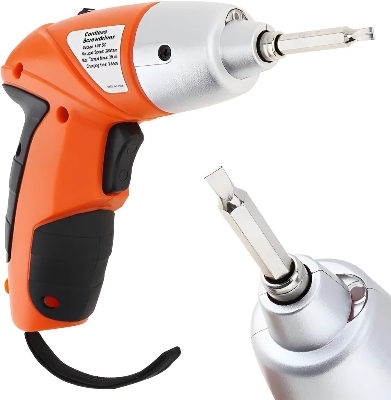Picture of Cordless Power Screwdriver Kit Rechargeable Electric 45pcs Cordless Drill Sets with Bidirectional Button and LED Light Drilling and Keyless No Noise Cordless Screwdriver Orange/Black Black
