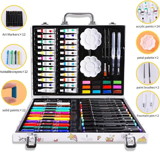 Picture of Art Supplies Set for Kids, 66 Pieces Art Set, Highlight Art Markers, Twistable Silky Crayons, Watercolor Brushes, etc. Painting & Drawing Set Professional Art Kit, Back to School Gifts for Kids Multicolor