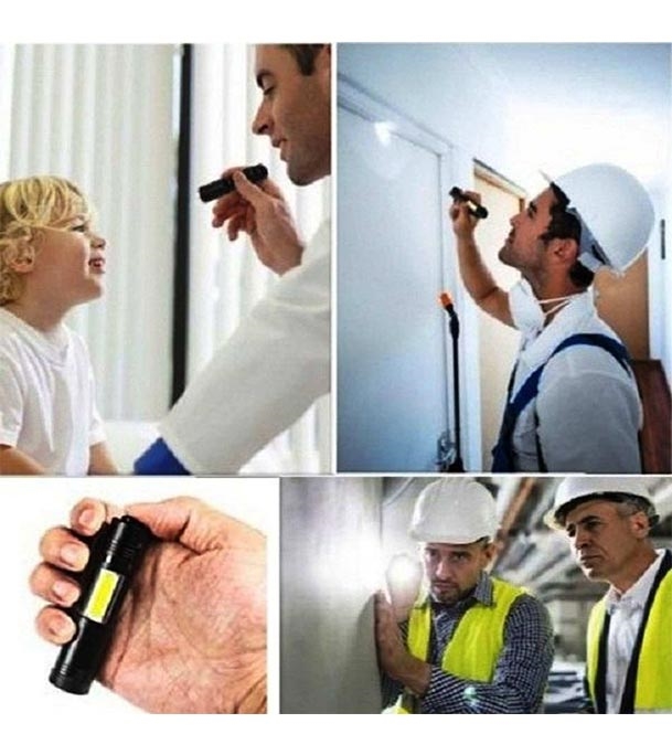 Picture of Rechargeable Flashlight Torch LED USB Portable Torches 4 Modes Mini Camping Lighting Black