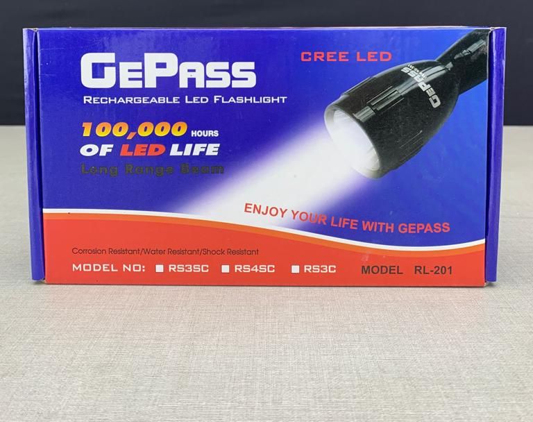 Picture of Gepass CREE LED Torch - Rechargeable LED Flashlight – Super LED Torch Light, 100,000 Hours Of LED Life, 2000M Distance Range - Powerful Torch for Camping Hiking Cycling & Outdoor Activities Black