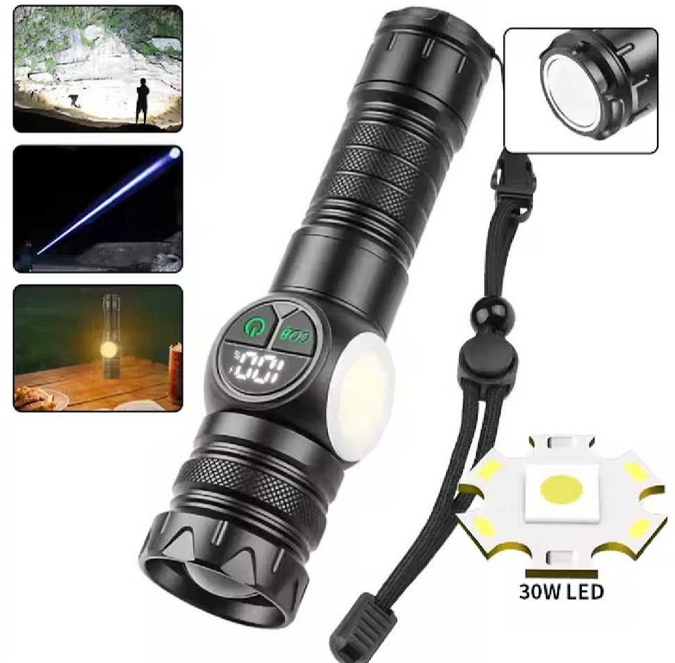 Picture of 3 in 1 Rechargeable Flashlight True 5000 Lumens Outdoor Strong Cob Light, 5000mAh Zoomable Beam LED Flash Light with Magnet Power Failure Emergency Survival Kits Snowstorm (Standard) Black