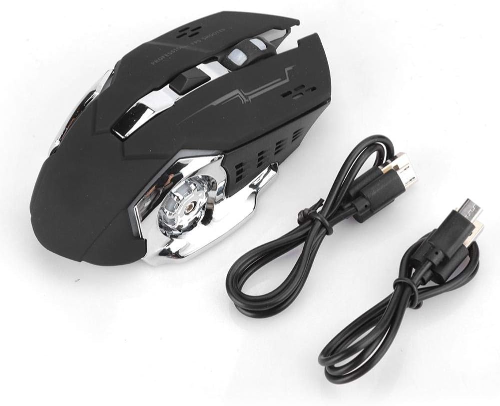 Picture of 2.4G Wireless Gaming Mouse, Rechargeable 6-keys 800/1600 / 2400 DPI Adjustable USB Mute Mice Ergonomic Design Glow Mechanical Mouse 10M for Laptop Computer Home Office(Black) Black