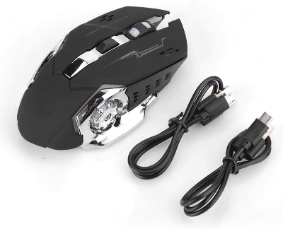 Picture of 2.4G Wireless Gaming Mouse, Rechargeable 6-keys 800/1600 / 2400 DPI Adjustable USB Mute Mice Ergonomic Design Glow Mechanical Mouse 10M for Laptop Computer Home Office(Black) Black