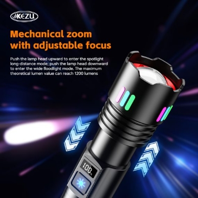 Picture of Kezu Flashlight W511A High Power Torch Light Rechargeable  Flashlight | 2000M Brightness with Digital Display Black