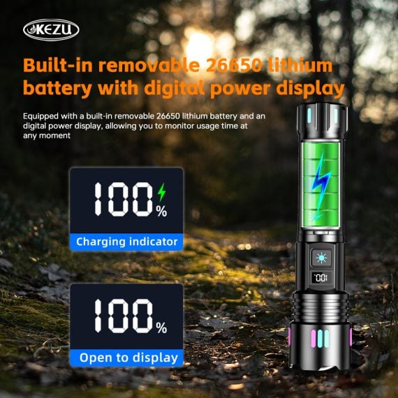 Picture of Kezu Flashlight W511A High Power Torch Light Rechargeable  Flashlight | 2000M Brightness with Digital Display Black