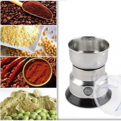 Picture of Nima Electric Spice & Coffee Bean Grinder. 4 Blade Stainless Steel Mini Mixer Grinder. Grinding for 'Dry Items' only. Suitable for Coffee Beans, Spices, Masala, Nuts & Grains Silver