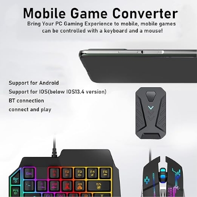 Picture of 5 IN 1 Gaeirt One Hand Gaming Keyboard and Mouse Set, PUBG 35 Keys Wired Keyboard and Gaming Mouse with RGB Backlight, Phone Support, Keyboard and Mouse Adapter, Game Converter 