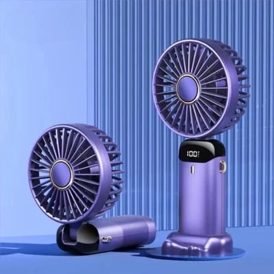 Picture of Hand Held Fan,Portable Handheld USB Rechargeable Fans with 5 Speeds,Battery Operated Mini Fan Foldable Desk Desktop Fans with LED Display for Home Office Bedroom Outdoor Travel (BLUE)