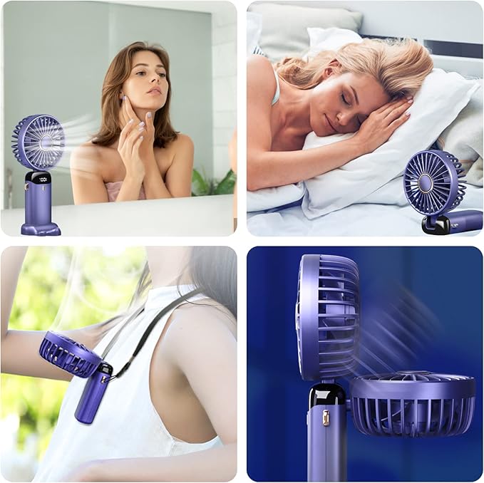 Picture of Hand Held Fan,Portable Handheld USB Rechargeable Fans with 5 Speeds,Battery Operated Mini Fan Foldable Desk Desktop Fans with LED Display for Home Office Bedroom Outdoor Travel Green & White & Pink Green