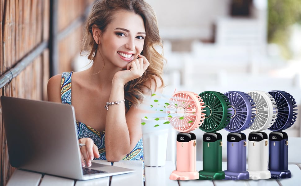 Picture of Hand Held Fan,Portable Handheld USB Rechargeable Fans with 5 Speeds,Battery Operated Mini Fan Foldable Desk Desktop Fans with LED Display for Home Office Bedroom Outdoor Travel (Pink) Pink