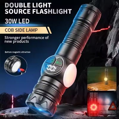 Picture of Portable Flashlight, Powerful LED Light, Eco-friendly, Lithium Battery, 5,000 mAh, Large Capacity, Practical Lighting, Lasts Up to 15 Hours, 9 Different Modes Dimming, Rechargeable Light Black