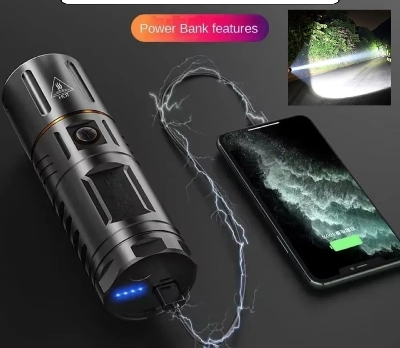 Picture of High Powered Multipurpose Flashlight - Whixant 2000 High Lumen Type-C USB Rechargeable Tactical Lantern, Super Bright LED Flashlight Waterproof Handheld Flashlight with 5 Modes for Camping Emergency Hiking Black