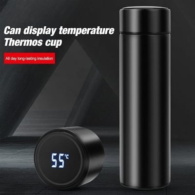 Picture of Insulating Pot Smart Cup Stainless Steel LED Digital Smart Vacuum Cup Thermo Hot Water Bottle Travel Cup Intelligent Temperature Measuring Cup Black