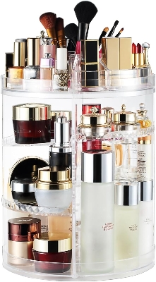 Picture of Diamond Acrylic 360 Makeup Organizer 360 Rotating Cosmetic Organizer with Brush Lipstick Holder Storage Multicolor