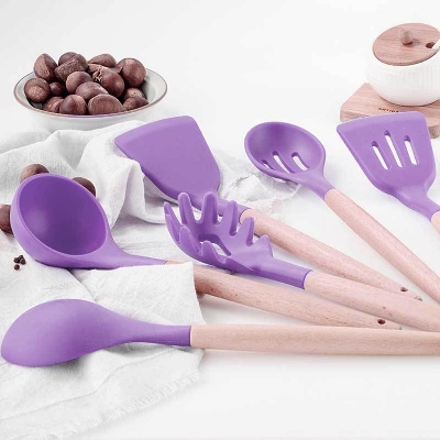 Picture of Spoon Set 12-Piece Silicone Kitchen Cooking And Baking Utensils Set, Non-Stick Utensils Set Heat Resistant Easy Clean, BPA Free Tools, Purple, 12 pcs Purple