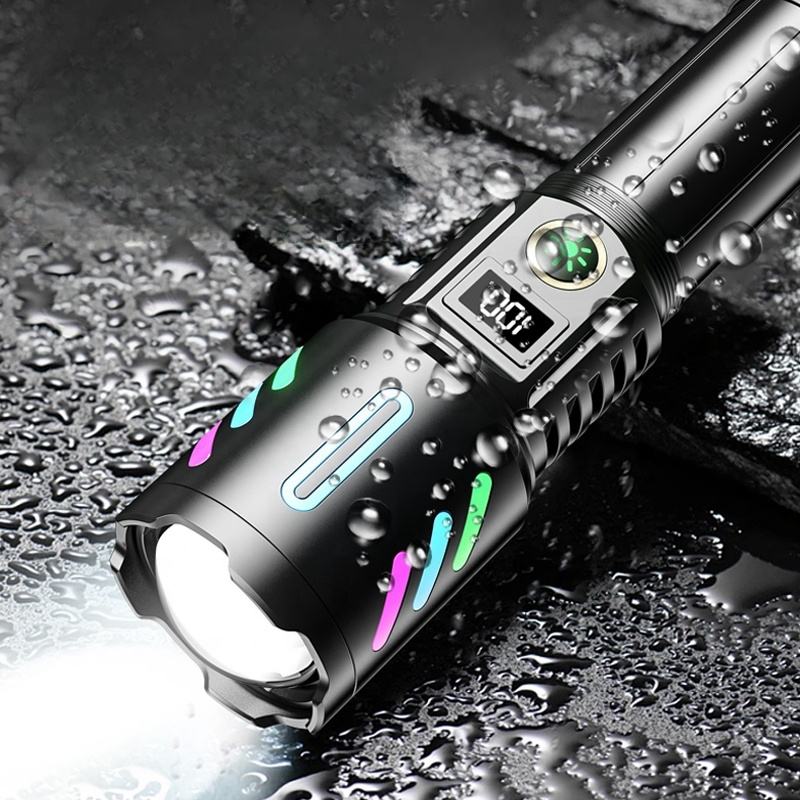 Picture of 2025 Hot Sale 20W Most Powerful White Laser 1600 Meters Long Range Rechargeable Zoom Led Torch Light With Digital Battery Display Battery Type 26650 Mah Aluminum Alloy Super Bright Flashlight Black