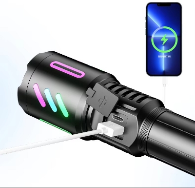 Picture of 2025 Hot Sale 20W Most Powerful White Laser 1600 Meters Long Range Rechargeable Zoom Led Torch Light With Digital Battery Display Battery Type 26650 Mah Aluminum Alloy Super Bright Flashlight Black
