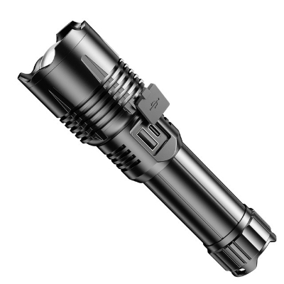 Picture of Kezu Aluminum Alloy Strong Light Flashlight White Laser Wick , Battery Indicator Type-C fast charging ,Most Powerful White Laser 600 Meters Long Range Rechargeable Zoom Led  26650Mah Black