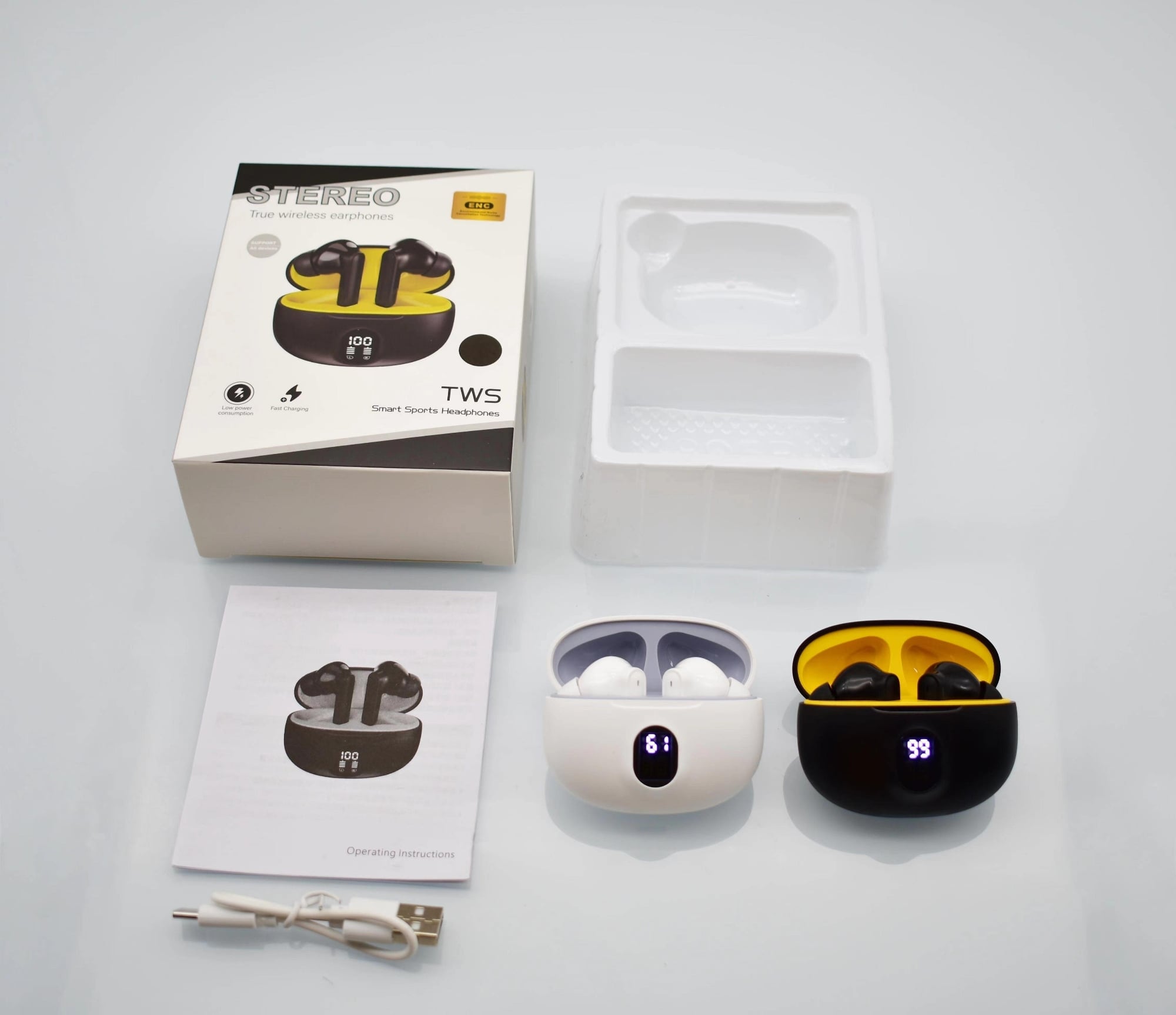 Picture of Wireless Earbuds Micro A04 Airpods Air 39 Earbuds Micro Clear Sound, Bluetooth 5.3, Transparent Case, Heavy Bass Stereo, Noise Reduction, Sports Headset with Microphone, Waterproof, LED Display Multicolor