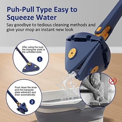Picture of 360° Rotatable Adjustable Cleaning Mop Extendable Triangle Mop with Long Handle Hand Twist Quick Dry Mop Blue