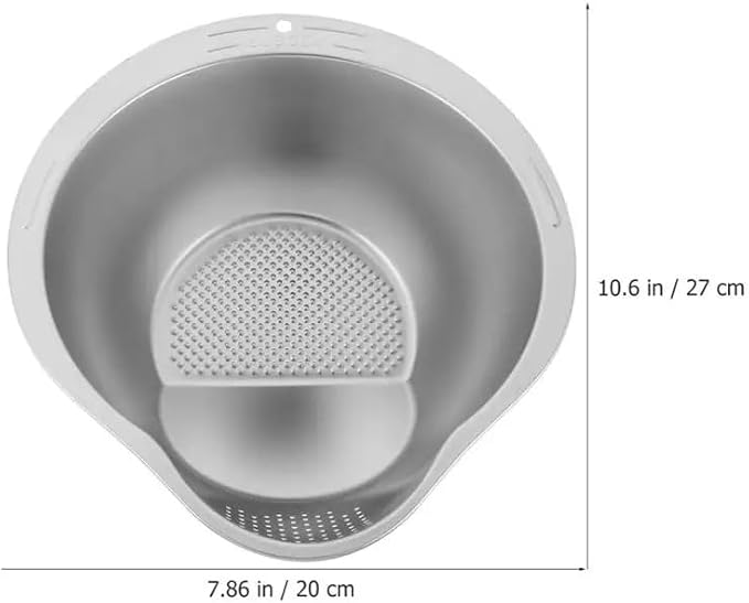 Picture of Rice Spoon Kit with Strainer in Stainless Steel for Washing Rice Vegetables Greens 10.6 in Silver