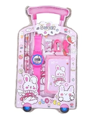 Picture of 7 in 1 Stationery Gift Set for Children | Stationery Supplies Bundle with Digital Watch, Sharpener, Eraser, 2 Pencils, Wallet Pouch Return Gift for Kids7 in 1 Stationery Gift Set for Children | Stationery Supplies Bundle with Digital Watch, Sharpener, Era 