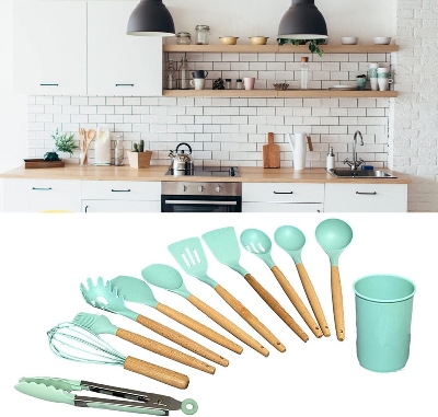 Picture of 12 Pcs Silicone Cooking Utensils Set, Non-Stick Silicone Cooking Utensils Set with Holder, Kitchen Utensil Gadgets Tools Set for Nonstick Cookware ,Dishwasher Safe Multicolor