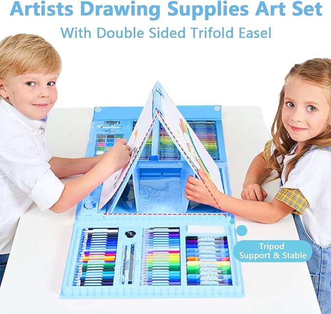 Picture of 208pcs Art Supplies Kit for Painting,Drawing Art Kit for Kids with Double Sided Trifold Easel, Oil Pastels, Crayons, Colored Pencils, Watercolor for Kids Girls Boys Teens Artist