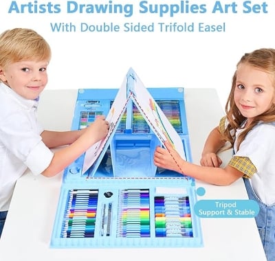 Picture of 208pcs Art Supplies Kit for Painting,Drawing Art Kit for Kids with Double Sided Trifold Easel, Oil Pastels, Crayons, Colored Pencils, Watercolor for Kids Girls Boys Teens Artist