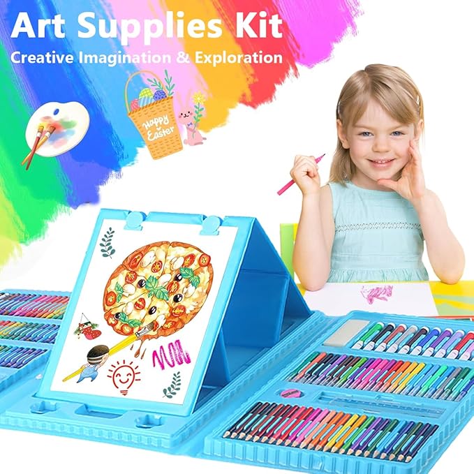 Picture of 208pcs Art Supplies Kit for Painting,Drawing Art Kit for Kids with Double Sided Trifold Easel, Oil Pastels, Crayons, Colored Pencils, Watercolor for Kids Girls Boys Teens Artist