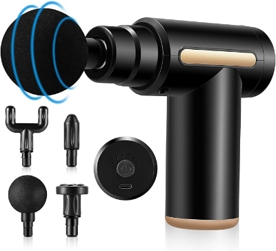 Picture of Massage Gun Mini Deep Tissue Massager, Percussion Handheld Muscle Massager for Pain Relief, 4 Massage Heads, 6 Speeds for Relaxation Black
