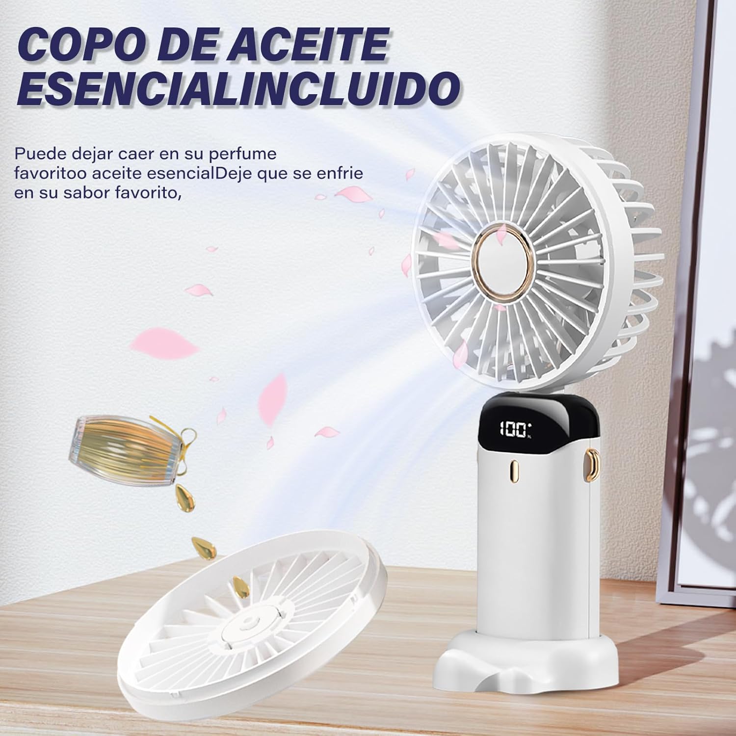 Picture of Hand Held Fan,Portable Handheld USB Rechargeable Fans with 5 Speeds,Battery Operated Mini Fan Foldable Desk Desktop Fans with LED Display for Home Office Bedroom Outdoor Travel