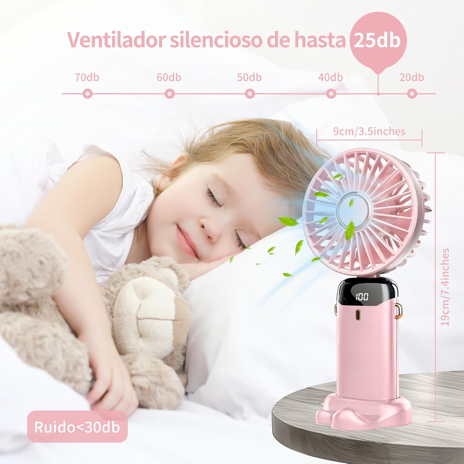 Picture of Hand Held Fan,Portable Handheld USB Rechargeable Fans with 5 Speeds,Battery Operated Mini Fan Foldable Desk Desktop Fans with LED Display for Home Office Bedroom Outdoor Travel