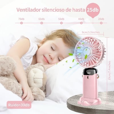 Picture of Hand Held Fan,Portable Handheld USB Rechargeable Fans with 5 Speeds,Battery Operated Mini Fan Foldable Desk Desktop Fans with LED Display for Home Office Bedroom Outdoor Travel