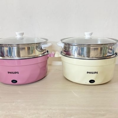 Picture of PHILIPS Electric Multicooker Multifunctional Rice Cooker Frying Pan Non-stick Cookware Multi Soup Hotpot for Kitchen Non-Stick Coating, Heat Control, Temperature Control- WHITE White