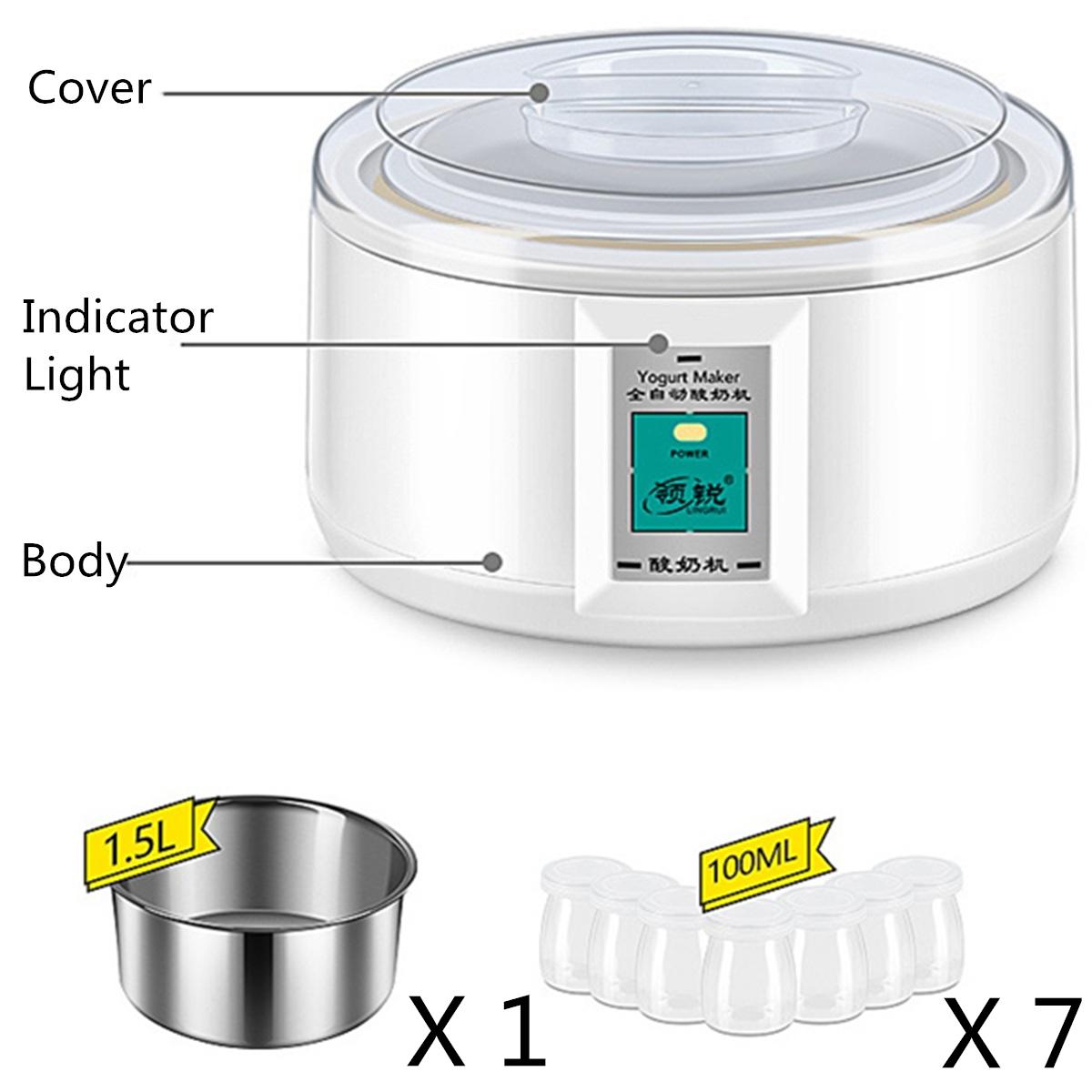 Picture of 1.5L Electric Yogurt Maker (Doi Maker)，Automatic Multifunction Yogurt Machin and Stainless Steel Liner,，Constant Temperature Heating, for Making Fresh, Healthy Homemade Desserts White
