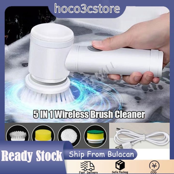 Picture of Magic Brush 5in1 Handheld Electric Cleaning Brush Power Scrubber Brush Cordless Cleaning Brush For Bathroom Tub Kitchen Household Cleaning Tools Kitchen Bathroom Sink Cleaner 3 Brush Head White